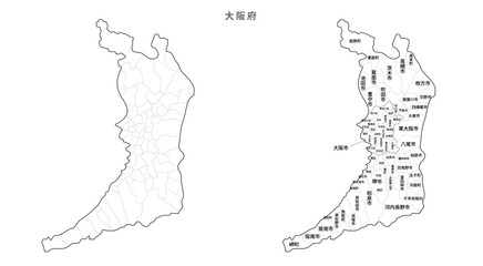 日本　白地図　大阪府（市区町村）