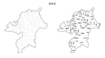 日本　白地図　福岡県（市区町村）
