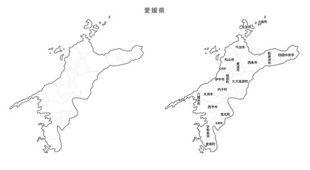 日本　白地図　愛媛県（市区町村）
