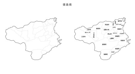 日本　白地図　徳島県（市区町村）