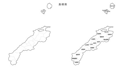 日本　白地図　島根県（市区町村）