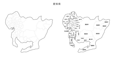 日本　白地図　愛知県（市区町村）