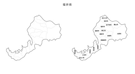 日本　白地図　福井県（市区町村）