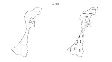 日本　白地図　石川県（市区町村）