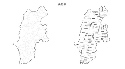 日本　白地図　長野県（市区町村）