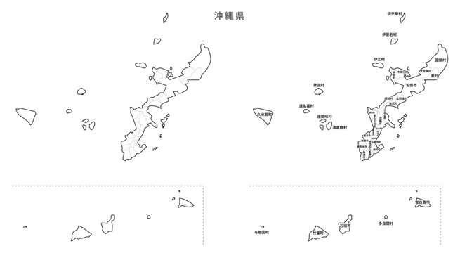 日本　白地図　沖縄県（市区町村）