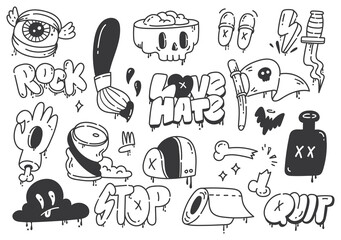 Set of hand drawn graffiti doodle vector illustration - 519038453