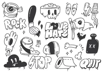 Rucksack Set of hand drawn graffiti doodle vector illustration © mhatzapa