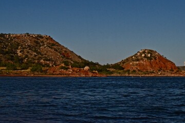 Rocky and Rough Shoreline of Lake Meredith in the Texas Panhandle near Amarillo, Summer f 2022.