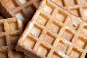 square sweet soft waffles on the table