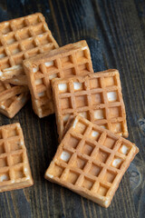 square sweet soft waffles on the table