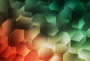 Light Green, Red vector background with set of hexagons.