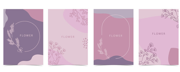 violet pink baby shower invitation with flower. Vector birthday invitation for kid and baby