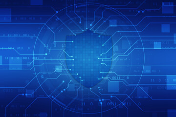 Protect and Security concept. Digital Shield on abstract technology background, Cyber security and information or network protection. Future technology web services for business and internet project