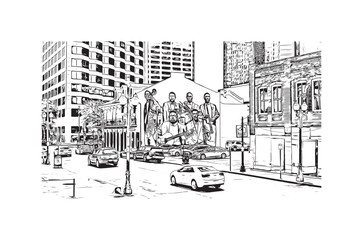 Building view with landmark of New Orleans is the 
city in Louisiana. Hand drawn sketch illustration in vector.