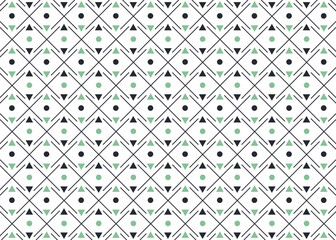Seamless pattern with green and black simple geometric shapes