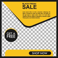 Editable square banner layout template - abstract, minimal, modern design background in yellow and black color. Suitable for social media post, stories, story, flyer. Vector illustration
