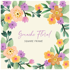 Colorful Lilac and Yellow Gouache Floral Square Frame