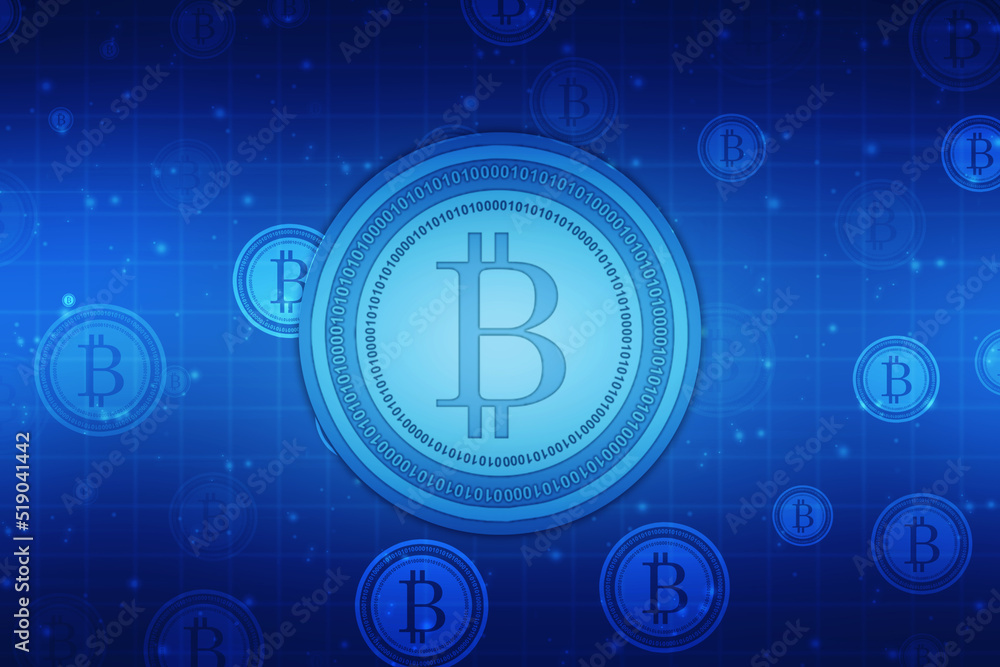 Poster global abstract bitcoin crypto currency blockchain technology world map background illustration