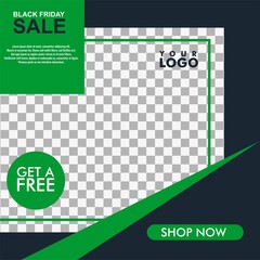 Editable square banner layout template - abstract, minimal, modern design background in green and black color. Suitable for social media post, stories, story, flyer. Vector illustration