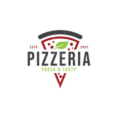 Illustration vector graphic logo italian pizzeria of perfect for fast food restaurant. Line style minimalistic pizza restaurant vector symbol - obrazy, fototapety, plakaty