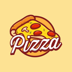 Pizza cafe logo, pizza icon, illustration vector graphic emblem pizza of perfect for fast food restaurant. Simple flat style pizza logo.