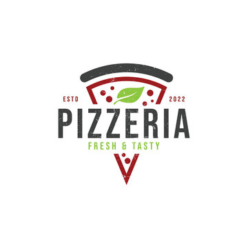 Illustration vector graphic logo italian pizzeria of perfect for fast food restaurant. Line style minimalistic pizza restaurant vector symbol