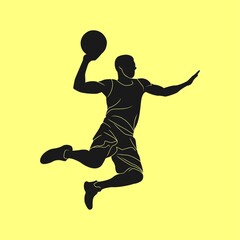 Fototapeta na wymiar slamdunk style basketball player silhouette vector illustration. good for sport graphic resources.