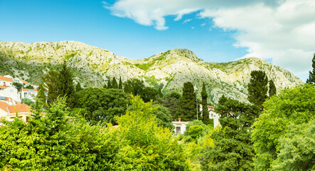 city of Cavtat -Croatia, located at the foot of the mountains, summer, sunny day