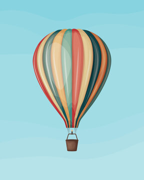 Air balloon. An image of a balloon for flying and traveling. Hot air balloon. Multicolored balloon. Vector illustration isolated on a blue background