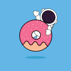 cute astronaut hug donut.illustration flat
