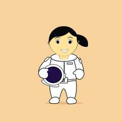 cute astronout girl holding helmet.flas illustration