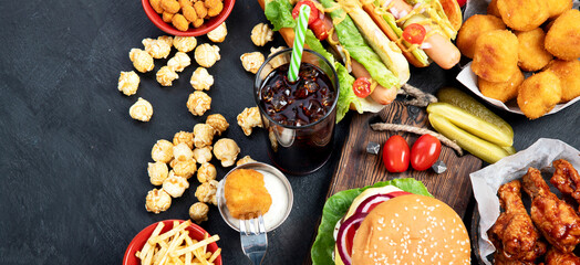 Various fast food products and drinks.