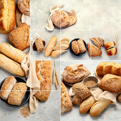 Collage made of fresh baked bread.
