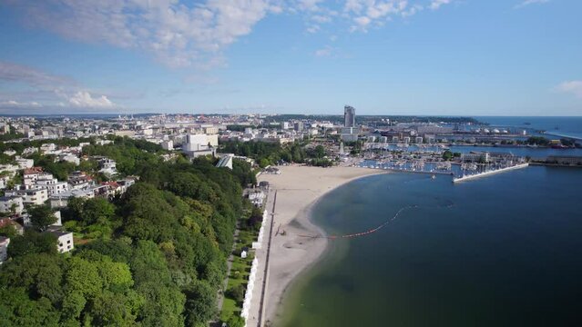 Panoramic View Of Feliks Nowowiejski Seaside Boulevard With Sandy Beaches Overlooking Marina Gdynia In Poland
