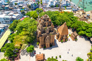 Appeal architectural complex Po Nagar Cham towers, Nha Trang, Vietnam with three hierarchical church tower of Cham goddess State Pharmaceutical national monument 