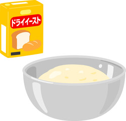 箱入りのドライイーストと膨らんだパン生地