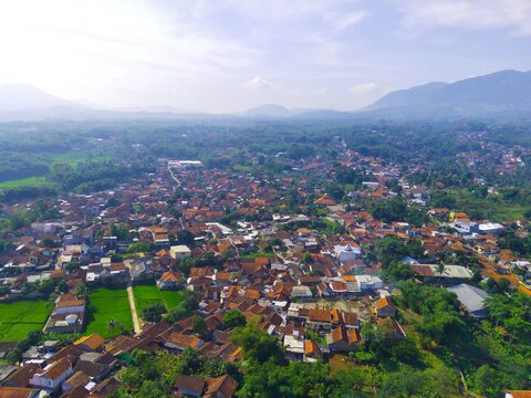 Abstract Defocused Aerial photography mapping the density of residential districts in the Cikancung area - Indonesia. Not Focus