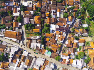 Abstract Defocused Aerial photography of a highway that divides the densely populated residential district in the Cikancung area - Indonesia. Not Focus
