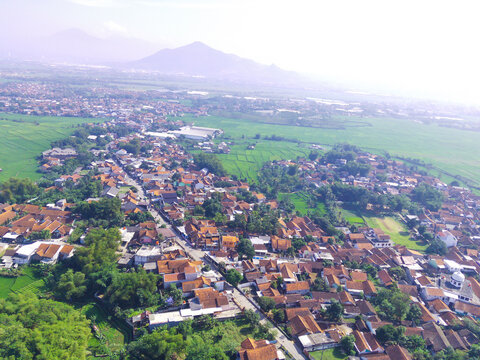 Abstract Defocused Aerial photography mapping the density of residential districts in the Cikancung area - Indonesia. Not Focus