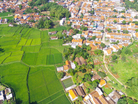 Aerial photography mapping the area of rice fields surrounding the residential district of Cikancung residents - Indonesia
