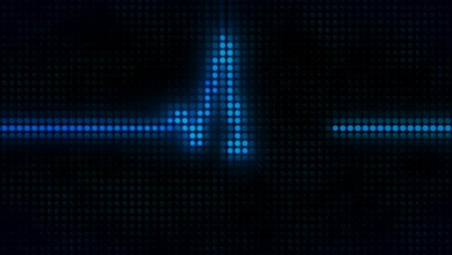 Animation blue neon light sound wave effect on black background.

