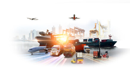 Global business of Container Cargo freight train for Business logistics concept, Air cargo...