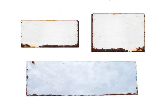 Blank Metal Sign Board Isolate On White Background, Old Rusty Sign