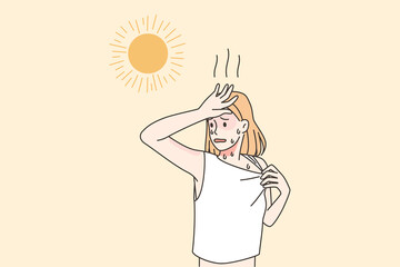 Overheated woman suffer from hot weather 