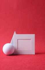 mockup blank paper frame with pedstall on red background