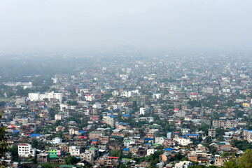 An aerial view of Imphal City from Imphal  view tower present at top of the Cheirao Ching hill.