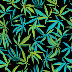 Fototapeta premium Cannabis sativa leaves seamless pattern