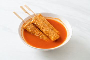 Omuk - Korean fish cake skewer in Korean spicy soup