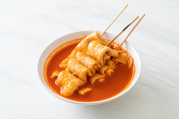 Odeng - Korean fish cake skewer in Korean spicy soup